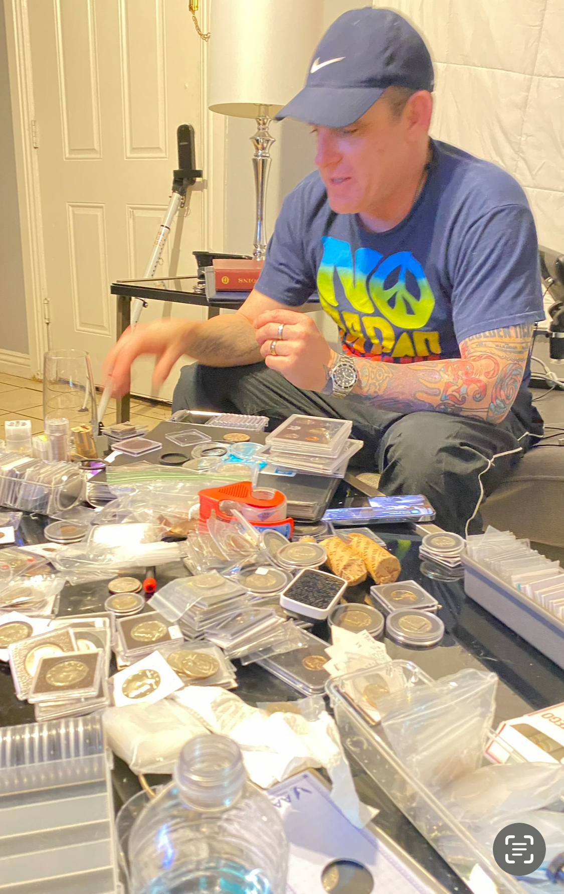 Joshua Markle — getting ready for MNM Coins launch — hotel room workstation