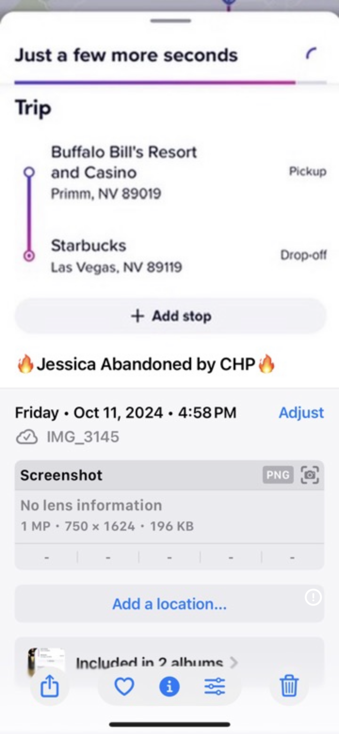 Lyft receipt — Primm NV — Jessica Markle — Lyft would not complete the trip — 60 miles to UMC